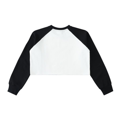 Lost the Plot Raw-Hem Color-Block Raglan Crop Sweatshirt