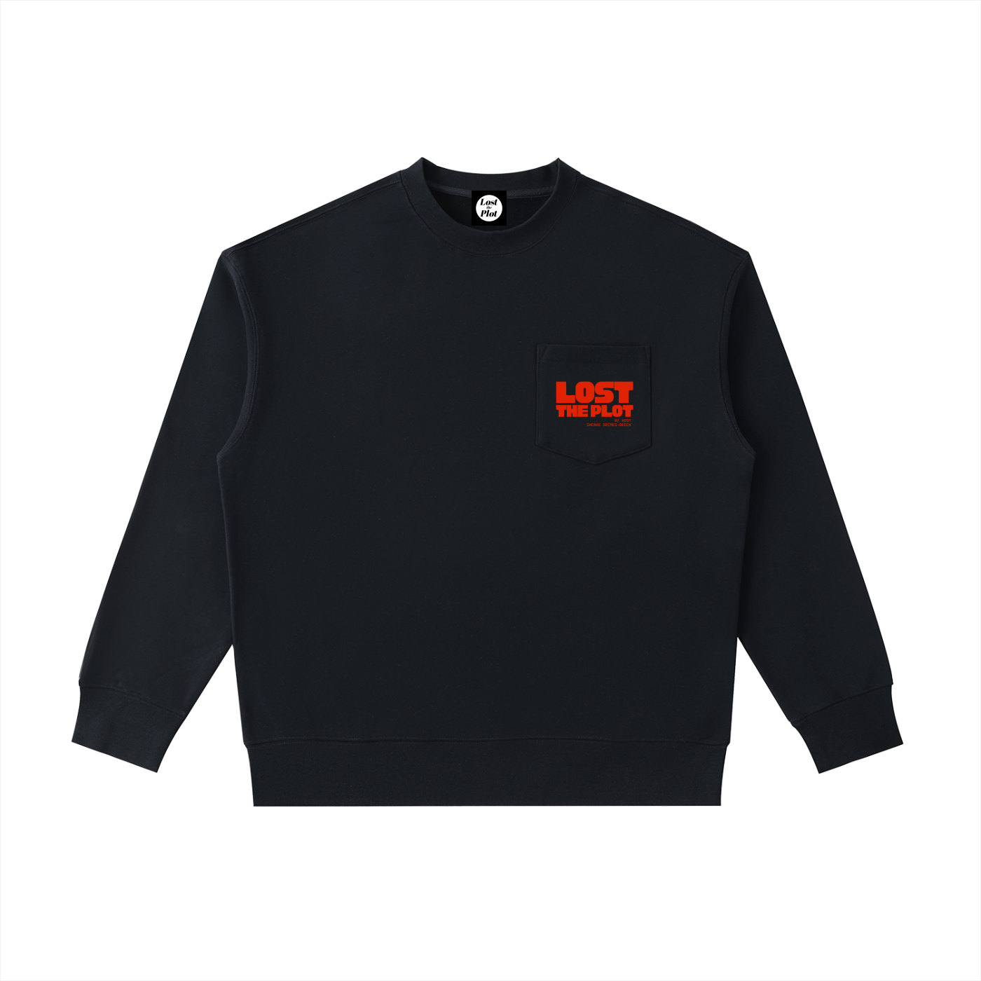 Lost the Plot Patch Pocket Black Crewneck Sweatshirt