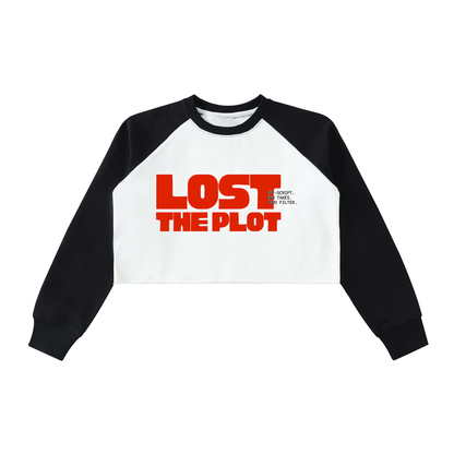 Lost the Plot Raw-Hem Color-Block Raglan Crop Sweatshirt